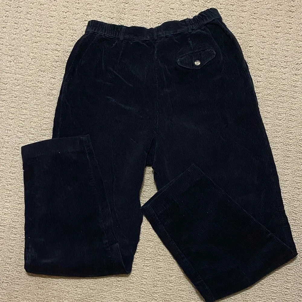 Talbots Women's Black Corduroy Straight Leg Pleated Pants Size 10.